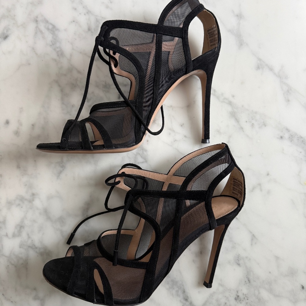 Gianvito Rossi Caged Mesh Open-Toed Heels Black